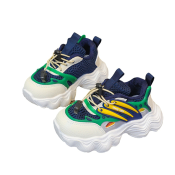 Unisex παιδικά παπούτσια τύπου dad shoes με επάνω PU+mesh, σόλα από καουτσούκ, κλείσιμο με αγκράφα, αναπνέοντα και ελαφριά, σχέδιο μπλοκ