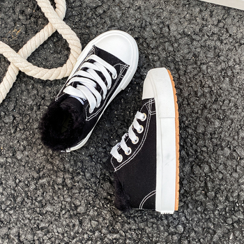 Auduma bērnu apavi ar augstu augšdaļu un flīsa iekšējā odere, biezas ziemas kurpes ar gumijas zoli, 4–12 gadu vecumam