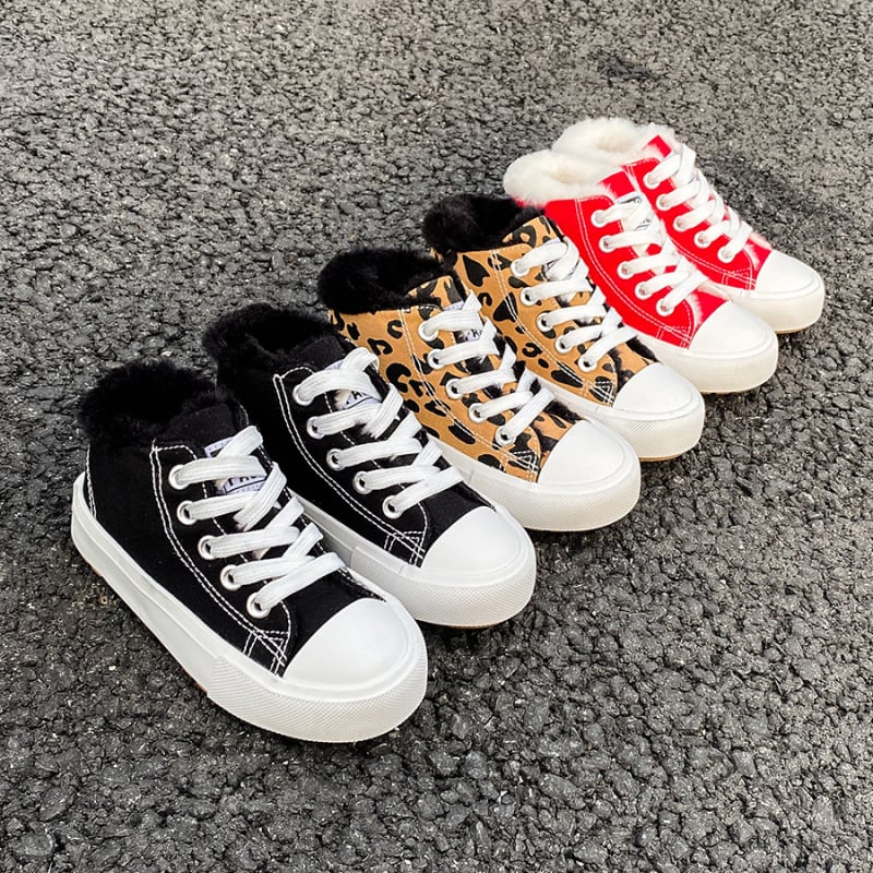 Auduma bērnu apavi ar augstu augšdaļu un flīsa iekšējā odere, biezas ziemas kurpes ar gumijas zoli, 4–12 gadu vecumam