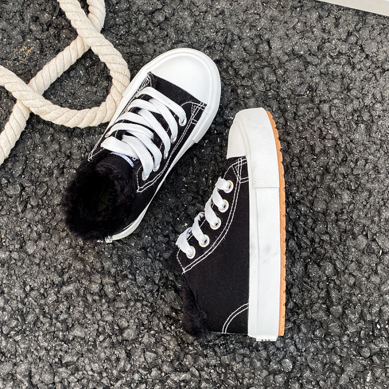 Auduma bērnu apavi ar augstu augšdaļu un flīsa iekšējā odere, biezas ziemas kurpes ar gumijas zoli, 4–12 gadu vecumam