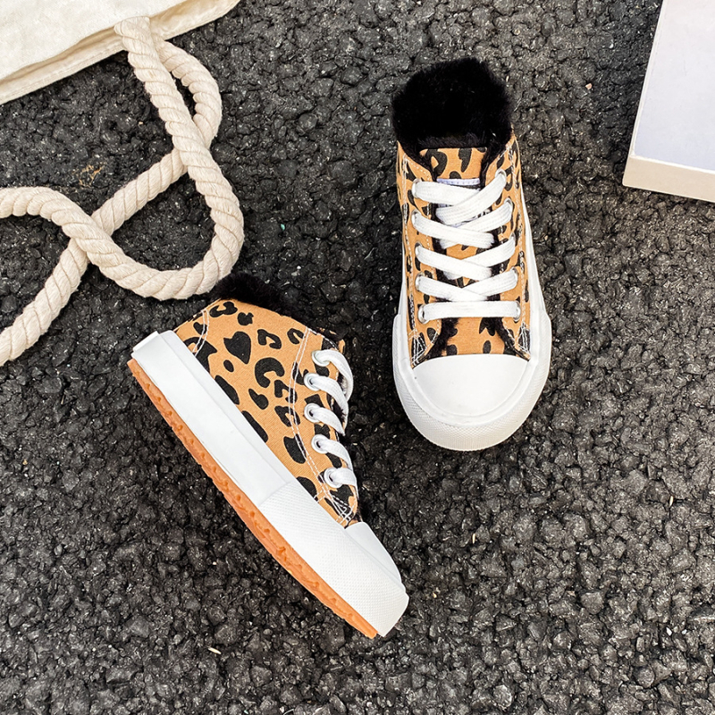 Auduma bērnu apavi ar augstu augšdaļu un flīsa iekšējā odere, biezas ziemas kurpes ar gumijas zoli, 4–12 gadu vecumam