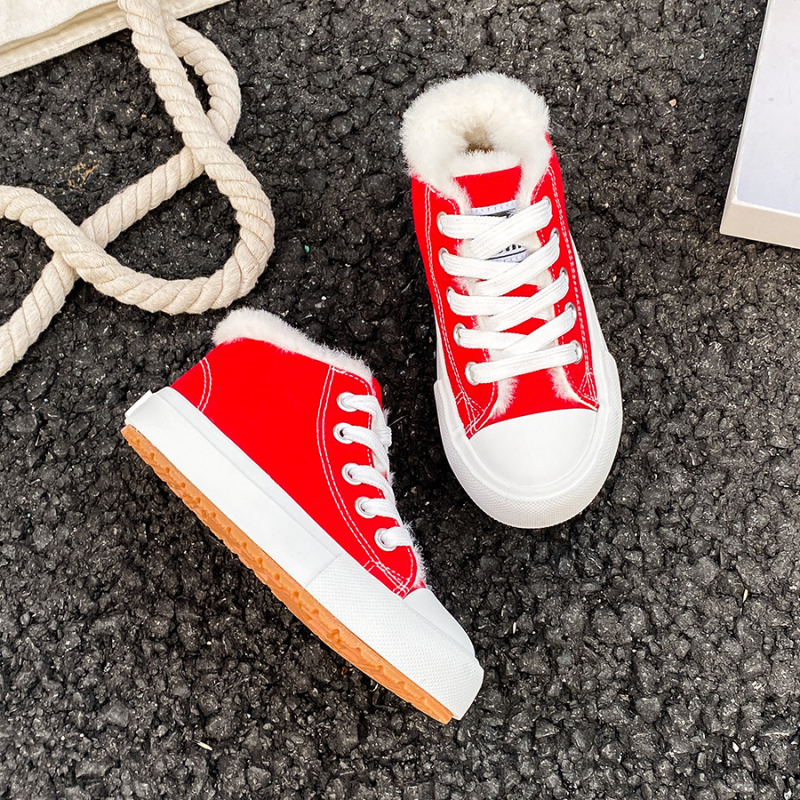 Auduma bērnu apavi ar augstu augšdaļu un flīsa iekšējā odere, biezas ziemas kurpes ar gumijas zoli, 4–12 gadu vecumam