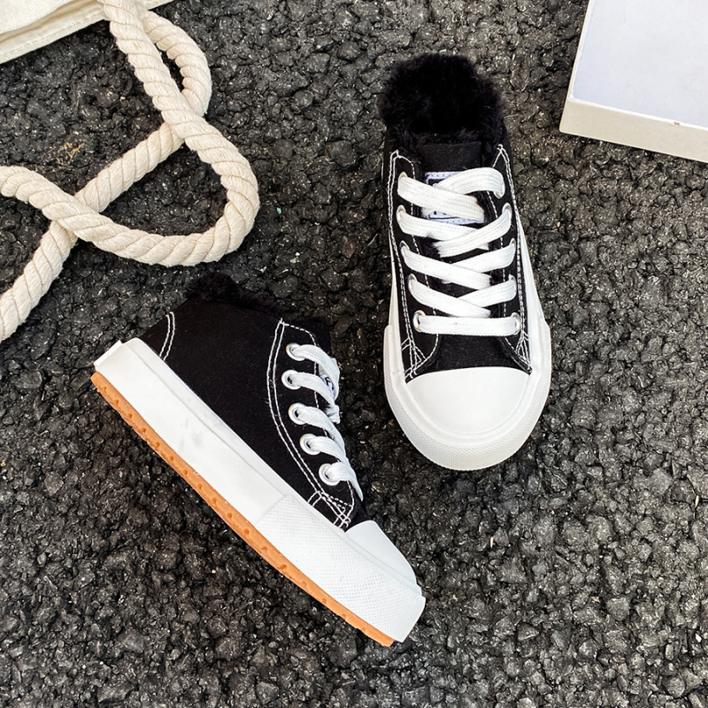 Auduma bērnu apavi ar augstu augšdaļu un flīsa iekšējā odere, biezas ziemas kurpes ar gumijas zoli, 4–12 gadu vecumam