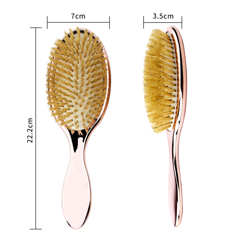 Овален голям гребен за коса с четина от прасе, електроплатирано покритие, ABS материал, масажна въздушна подложка, антистатичен