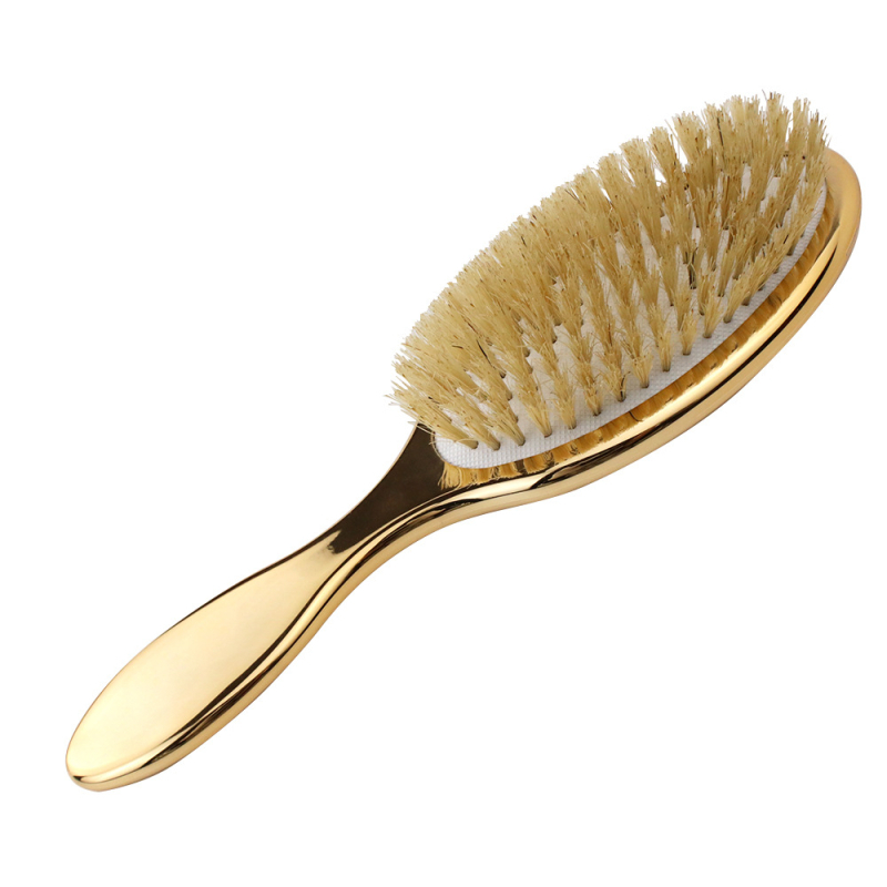Овален голям гребен за коса с четина от прасе, електроплатирано покритие, ABS материал, масажна въздушна подложка, антистатичен