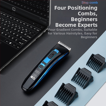 Elektrinis plaukų kirpimo skutimosi prietaisas su USB įkrovimu, LCD ekranas, įmontuota 1200-2000mAh baterija, nerūdijančio plieno peiliai, atsparus vandeniui