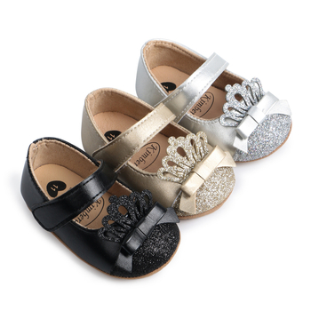 Βρεφικά Παπούτσια Πριγκίπισσας για 12-36 μήνες με Στέμμα από στρας, Κλείσιμο Velcro, Διαπνοή, Αντιολισθητικά, Ανθεκτικά στη Φθορά