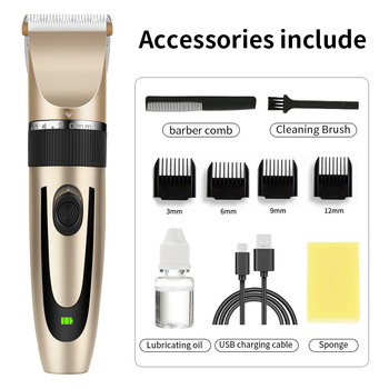 Elektrinis kirpimo įrankis gyvūnams ir žmonėms, šepetėlinis variklis, titano lydinio peilis, įmontuota 500–800 mAh baterija, įkraunama, veikimo laikas 1–3 valandos, atsparus vandeniui