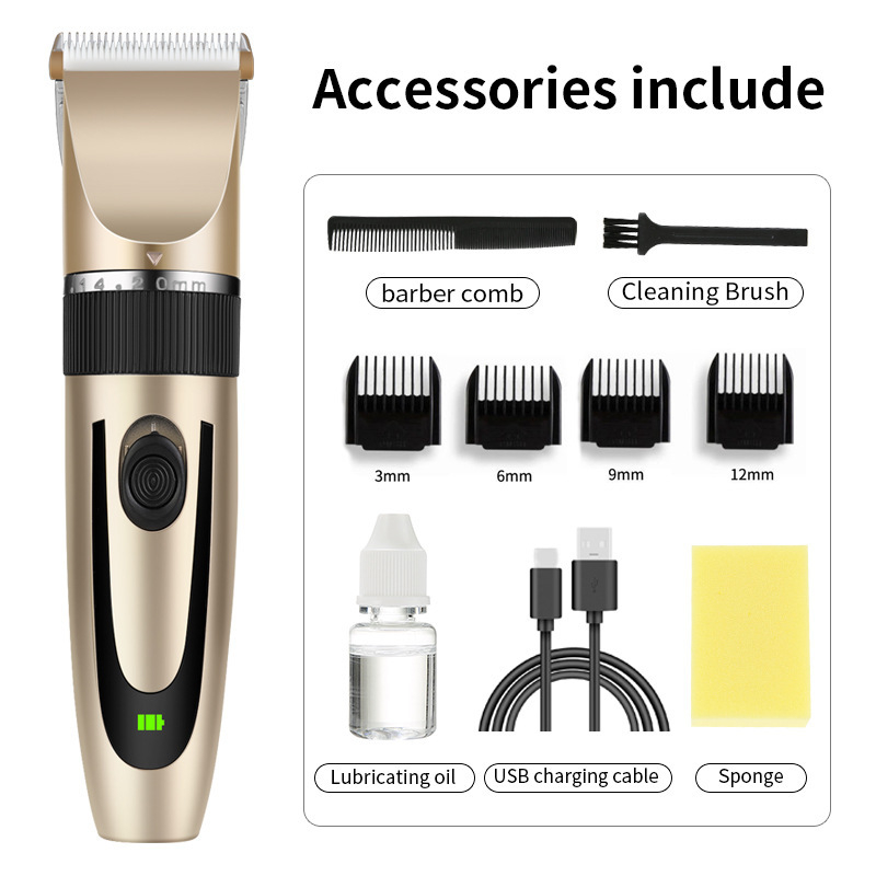 Elektrinis kirpimo įrankis gyvūnams ir žmonėms, šepetėlinis variklis, titano lydinio peilis, įmontuota 500–800 mAh baterija, įkraunama, veikimo laikas 1–3 valandos, atsparus vandeniui