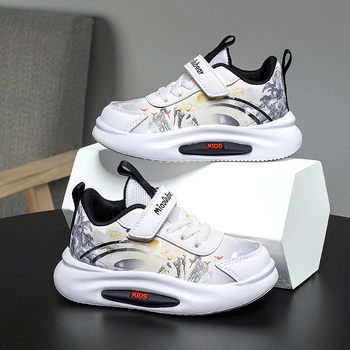 Παιδικά αθλητικά παπούτσια για τρέξιμο, επάνω μέρος από συνθετικό δέρμα, αδιάβροτα, αντιολισθητική σόλα EVA, Velcro κλείσιμο