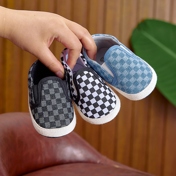 Παπούτσια Νήπιων - Μαλακή σόλα, Άνω μέρος από βαμβακωμάρι, Αντιολισθητική σόλα, Καρό μοτίβο, Ηλικίες 12–36 μηνών