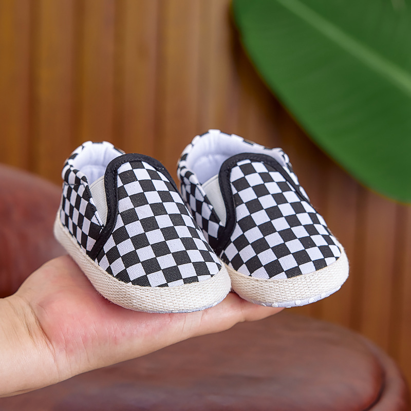 Cipele za bebe - mekani potplat, Prozračni gornji dio od pamuka, Protuklizna podloga, Karirani uzorak, Uzrast 12–36 mjeseci