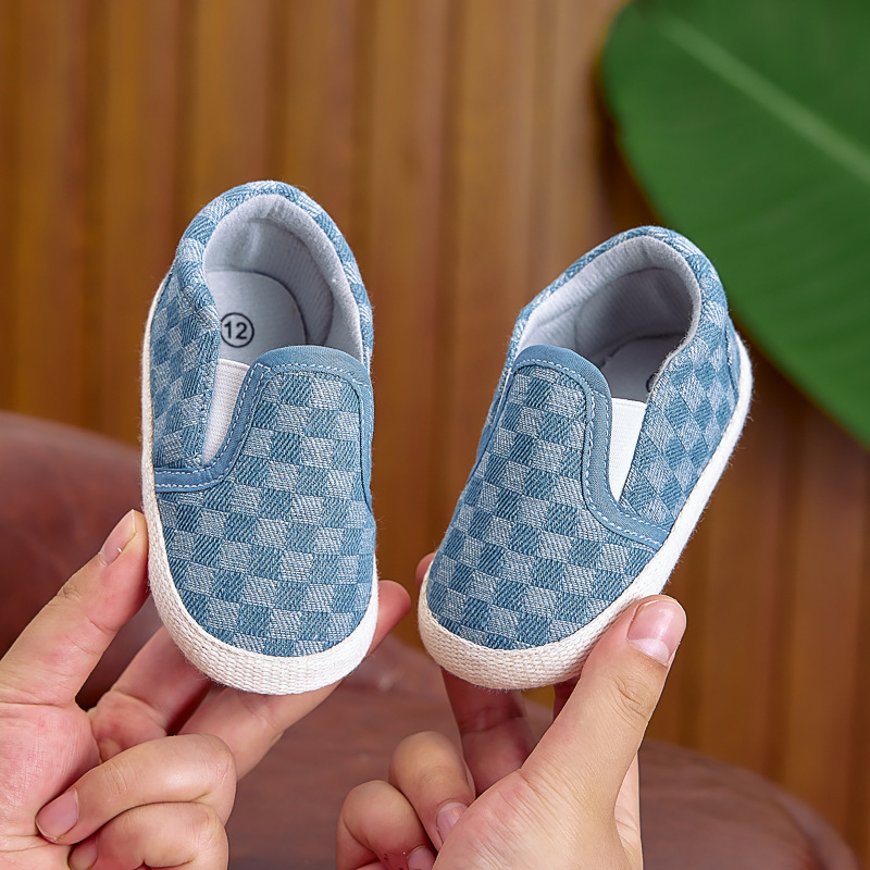 Cipele za bebe - mekani potplat, Prozračni gornji dio od pamuka, Protuklizna podloga, Karirani uzorak, Uzrast 12–36 mjeseci