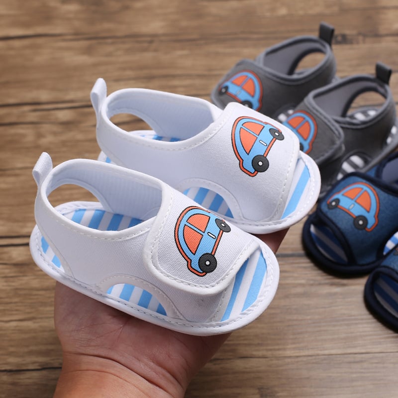 Sandale pentru copii mici – partea superioară din pânză, talpă antiderapantă, închidere Velcro, model imprimat, vară (12–36 luni; 24–48 luni)