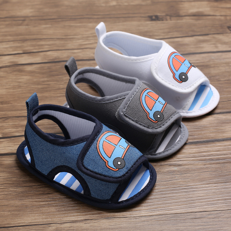 Sandale pentru copii mici – partea superioară din pânză, talpă antiderapantă, închidere Velcro, model imprimat, vară (12–36 luni; 24–48 luni)