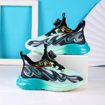 Παιδικά παπούτσια τρεξίματος – διχτυωτό πάνω μέρος για διαπνοή, λεπτομέρεια με κουμπί φλόγας, ελαφριά και ανθεκτικά, σόλα EVA, κλείσιμο με περιστρεφόμενα κουμπιά, για ηλικίες 4–16 ετών