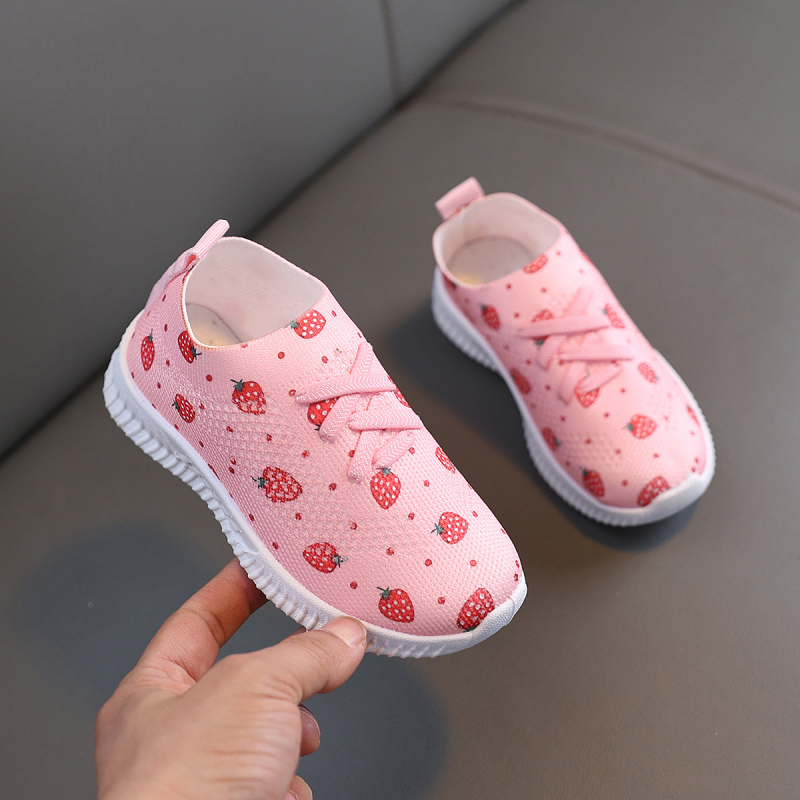 Pantofi sport pentru fetițe, partea superioară din material respirabil, talpă din cauciuc, slip-on, ușori, cu model personalizat — Primăvară 2025