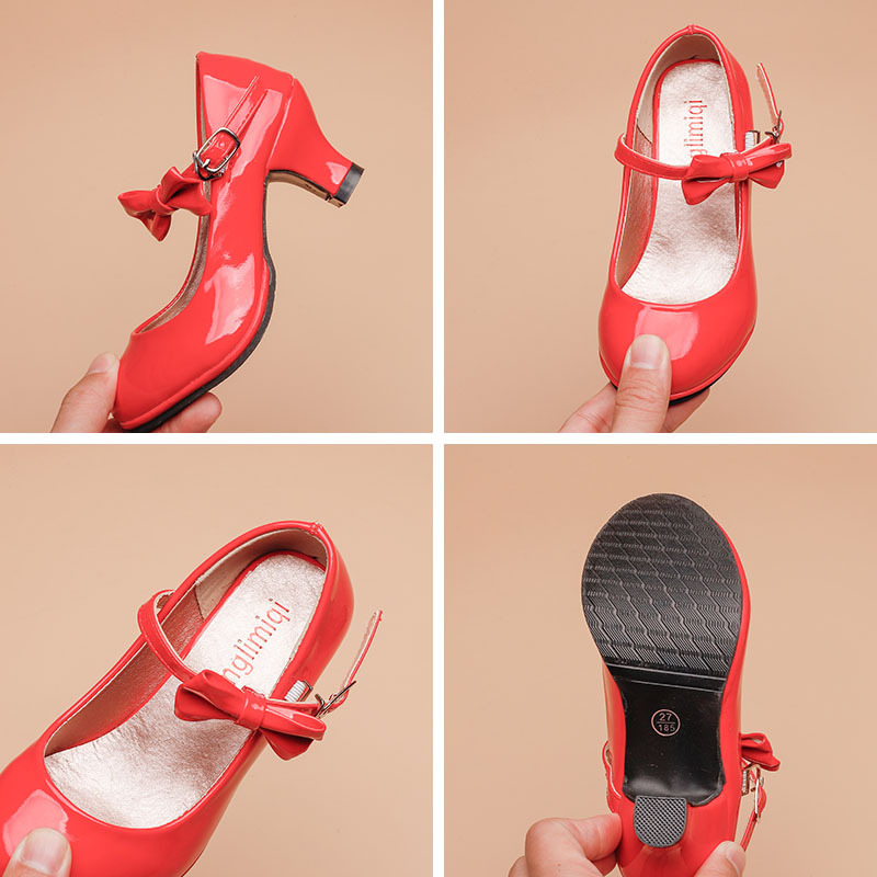 Meitenēm paredzētas princese kurpītes ar augstu papēdi, mākslīgā PU augšdaļa, PU iekšējā zole, plastmasas zole, sprādzes aizdare, rokām darinātas, pavasaris un rudens