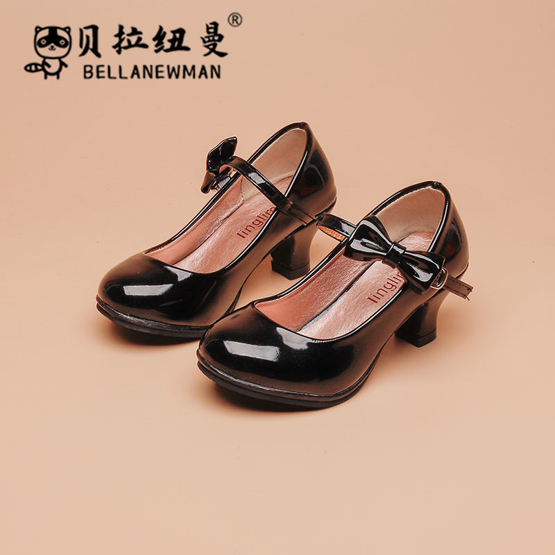 Lányoknak szóló magas sarkú hercegnő cipő, mű PU felsőrész, PU talpbetét, műanyag talp, csat záródás, kézzel készült, tavasz és ősz