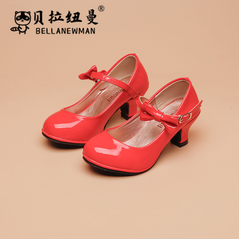 Lányoknak szóló magas sarkú hercegnő cipő, mű PU felsőrész, PU talpbetét, műanyag talp, csat záródás, kézzel készült, tavasz és ősz