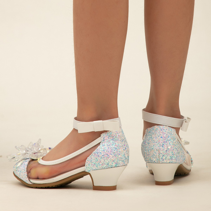 Meitenēm paredzētas princeses deju kurpes ar kristāliem, spīdīga augšdaļa, PU iekšpuse, PU zole, elastīga aizdare