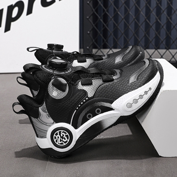 Παιδικά παπούτσια μπάσκετ για αγόρια με περιστρεφόμενη αγκράφα, άνω μέρος από Ultra-Fiber δέρμα, σόλα από καουτσούκ, για όλες τις εποχές, κατάλληλα για 7–16 ετών