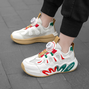 Παιδικά πάνινα αθλητικά με δίχτυ, ελαφρά και διαπνέοντα, με περιστρεφόμενη αγκράφα και αντιολισθητική σόλα (ηλικίες 4–16)