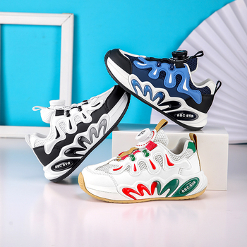 Παιδικά πάνινα αθλητικά με δίχτυ, ελαφρά και διαπνέοντα, με περιστρεφόμενη αγκράφα και αντιολισθητική σόλα (ηλικίες 4–16)