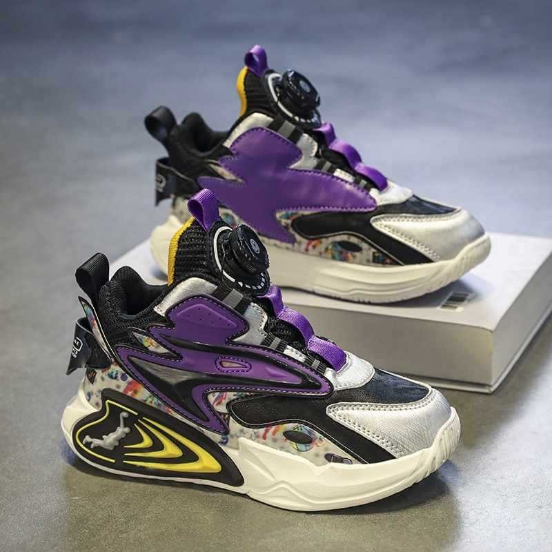 Pantofi de baschet cu partea superioară din plasă, talpă din cauciuc, toc mic 1–3 cm, cataramă rotativă