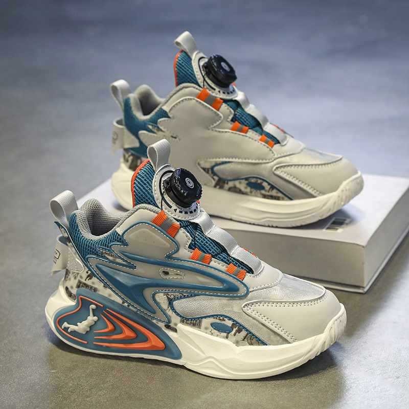 Pantofi de baschet cu partea superioară din plasă, talpă din cauciuc, toc mic 1–3 cm, cataramă rotativă