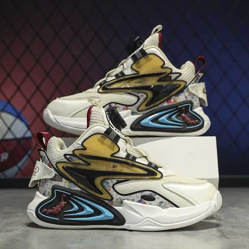 Pantofi de baschet cu partea superioară din plasă, talpă din cauciuc, toc mic 1–3 cm, cataramă rotativă