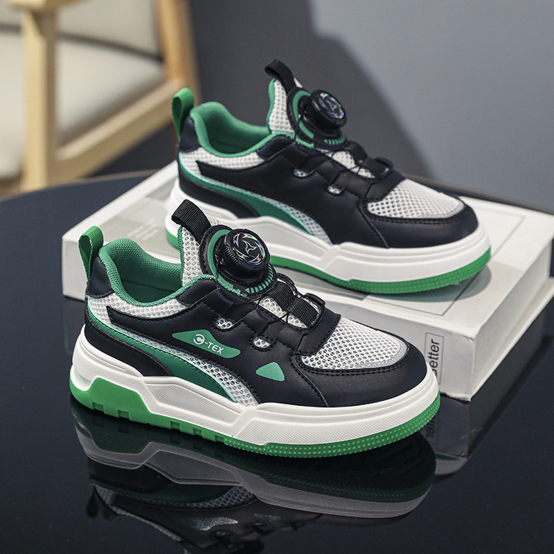 Unisex bērnu ikdienas kedas ar mākslīgās ādas augšdaļu, tīkla iekšpuse, PVC zole, blokveida raksts, zemā potīte