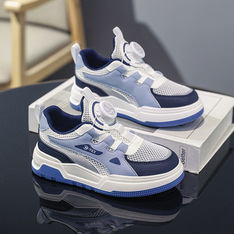 Unisex bērnu ikdienas kedas ar mākslīgās ādas augšdaļu, tīkla iekšpuse, PVC zole, blokveida raksts, zemā potīte