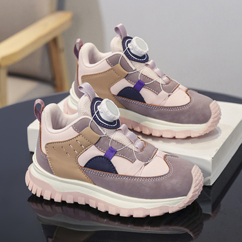 Παιδικά αθλητικά παπούτσια για τρέξιμο - Επάνω μέρος από συνθετικό δέρμα, σόλα EVA, ριγέ σχέδιο, κλείσιμο με κουμπιά, ελαφριά και αντιολισθητικά