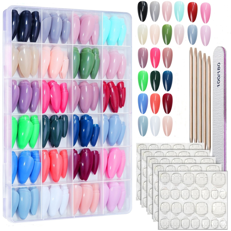 ABS комплект изкуствени нокти с инструменти, 576 броя, 24 кутии, за DIY маникюр