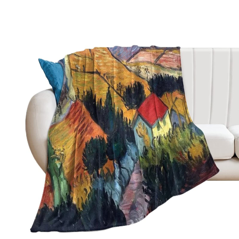 Van Gogo Žvaigždėta Naktis Flanelė pledas – lengvas poliesterio pluoštas, tinkamas visoms sezonoms, šiuolaikiškas minimalistinis stilius, įkvėpta aliejinės tapybos