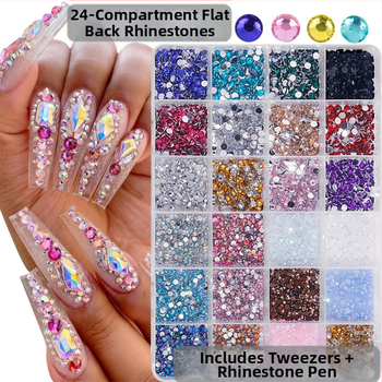 Mo ran AB fluorescencijske resin rhinestones za nokte, s plosnim stražnjim dijelom, kutija s 24 odjeljaka, Princess serija, za DIY nakit