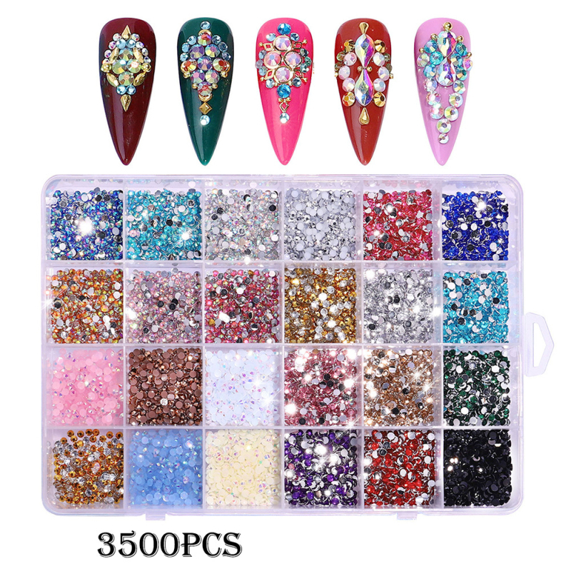 Mo ran AB fluorescencijske resin rhinestones za nokte, s plosnim stražnjim dijelom, kutija s 24 odjeljaka, Princess serija, za DIY nakit