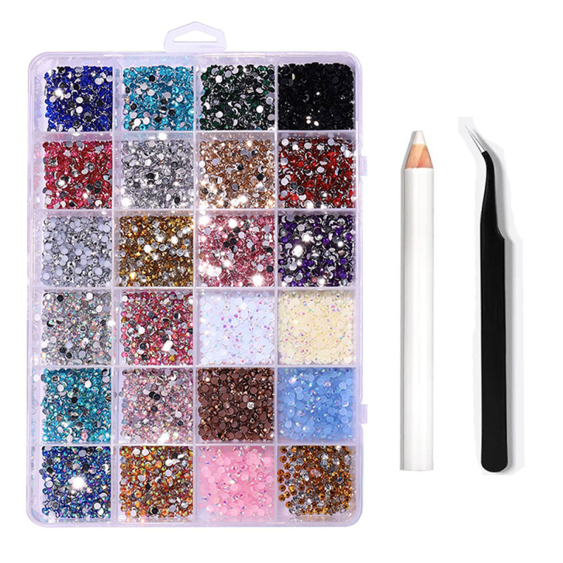 Mo ran AB fluorescencijske resin rhinestones za nokte, s plosnim stražnjim dijelom, kutija s 24 odjeljaka, Princess serija, za DIY nakit