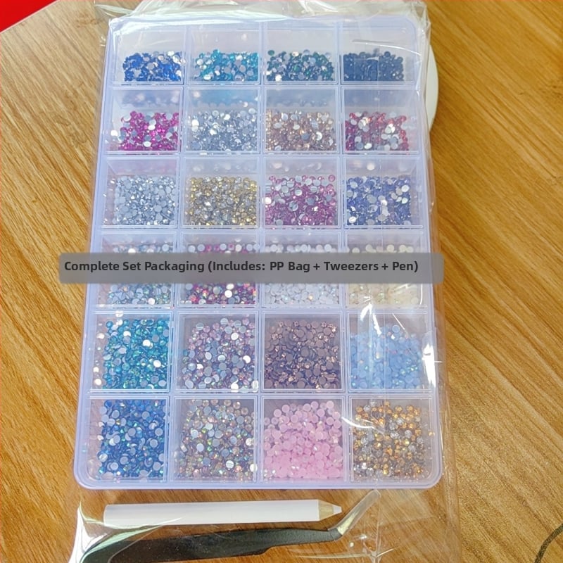 Mo ran AB fluorescencijske resin rhinestones za nokte, s plosnim stražnjim dijelom, kutija s 24 odjeljaka, Princess serija, za DIY nakit