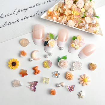 Set materijala za DIY nokte s ukrasima ruža, bisera i mašne — smola, Princess serija, OEM