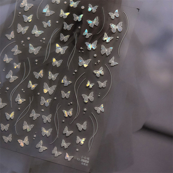 Naljepnica za nokte – motiv leptira, Bowknot, iridescentna školjka, zvjezdasti glitter, ljepilo na poleđini