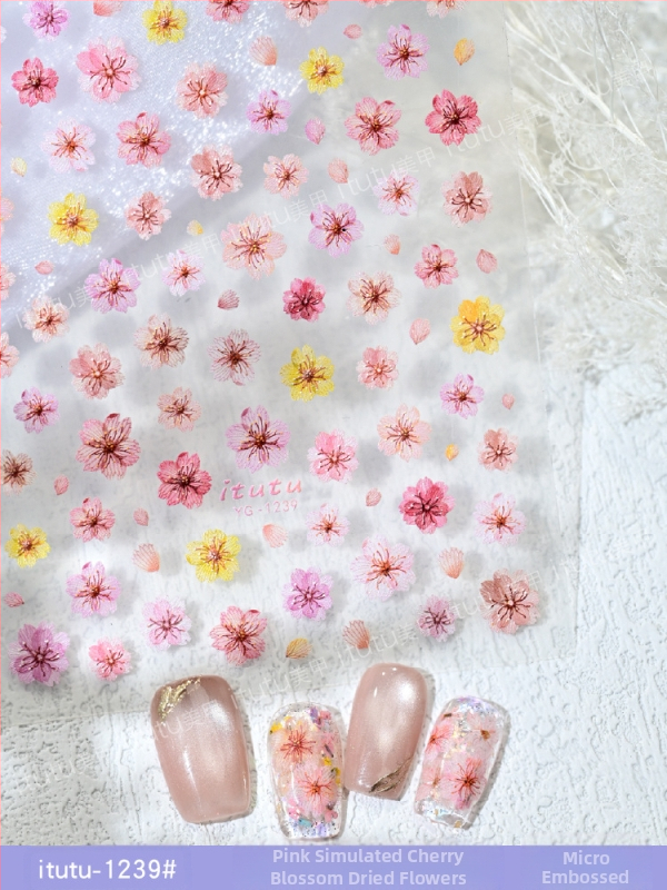Naljepnice za nokte s osušenim cvijećem, ultra tanke, reljefne, dekorativni cvjetni dizajn (Materijal: naljepnica; Uzorak: cvijeće; Serija: osušeno cvijeće; Marka: Itutu)