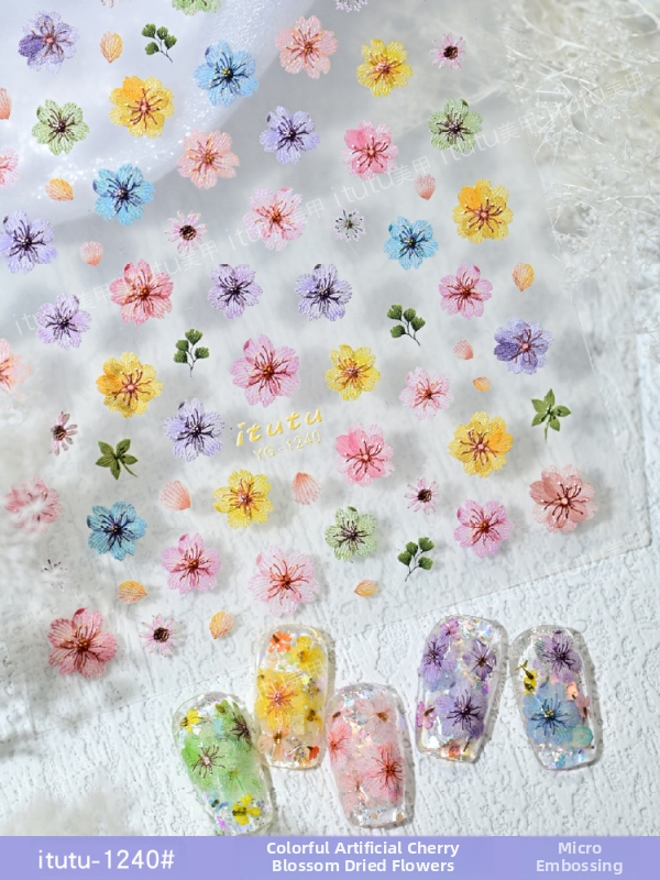 Naljepnice za nokte s osušenim cvijećem, ultra tanke, reljefne, dekorativni cvjetni dizajn (Materijal: naljepnica; Uzorak: cvijeće; Serija: osušeno cvijeće; Marka: Itutu)