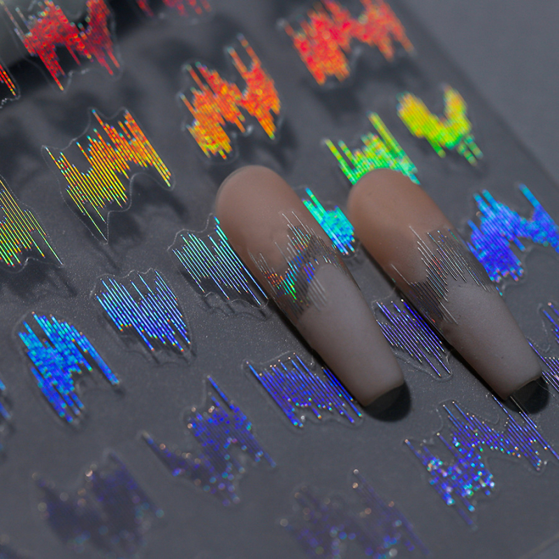 Αυτοκόλλητα νυχιών με κολλητική βάση, φθοριστικά και ανακλαστικά, καρό σχέδιο, μοντέλο M-504, προέλευση Σαντόνγκ