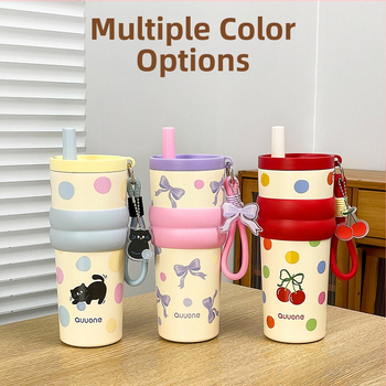 Θερμός-κύπελλο με κεραμική εσωτερική στρώση, περίβλημα από ανοξείδωτο ατσάλι 304, με καλαμάκι και λουρί μεταφοράς, μόνωση 0–6 ωρών