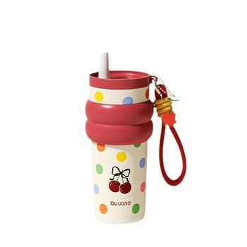 Θερμός-κύπελλο με κεραμική εσωτερική στρώση, περίβλημα από ανοξείδωτο ατσάλι 304, με καλαμάκι και λουρί μεταφοράς, μόνωση 0–6 ωρών