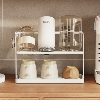 Puodelių laikiklis — dviejų sluoksnių, apversto drenažo dizainas, iš anglies plieno, stalinis arba pakabinamas montavimas, be gręžimo