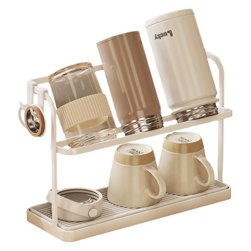 Puodelių laikiklis — dviejų sluoksnių, apversto drenažo dizainas, iš anglies plieno, stalinis arba pakabinamas montavimas, be gręžimo