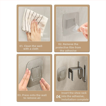 Ράφι τοίχου για παντόφλες, από αλουμίνιο, 1 επίπεδο, εγκατάσταση με αναρρόφηση χωρίς τρύπες, πλένεται και αποσπώμενο